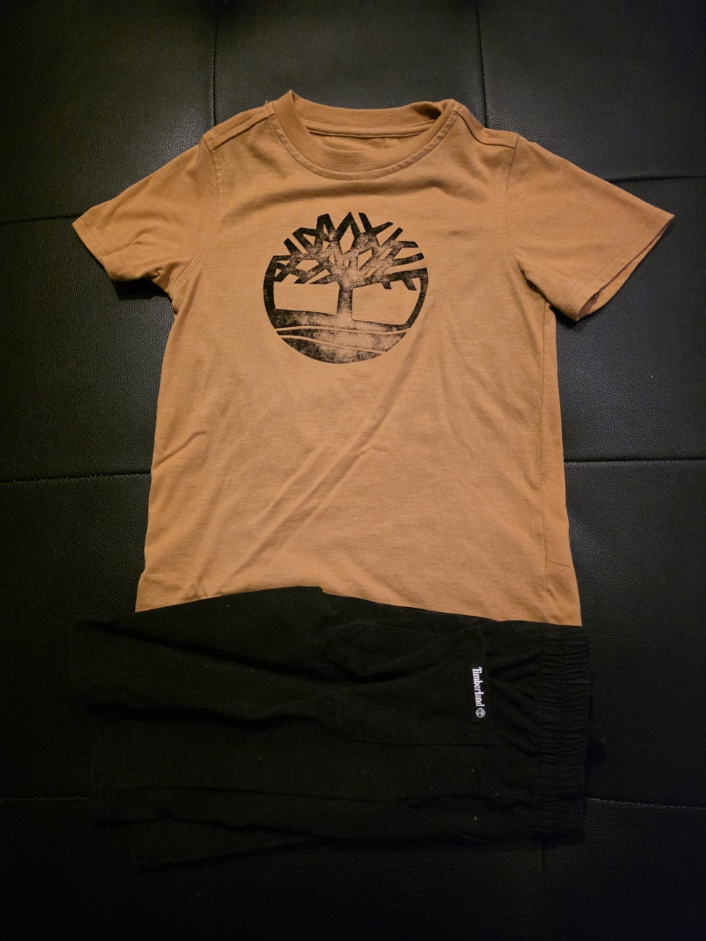 Boys Timberland Brown Tee Short Set with Black Tree Logo Size 6